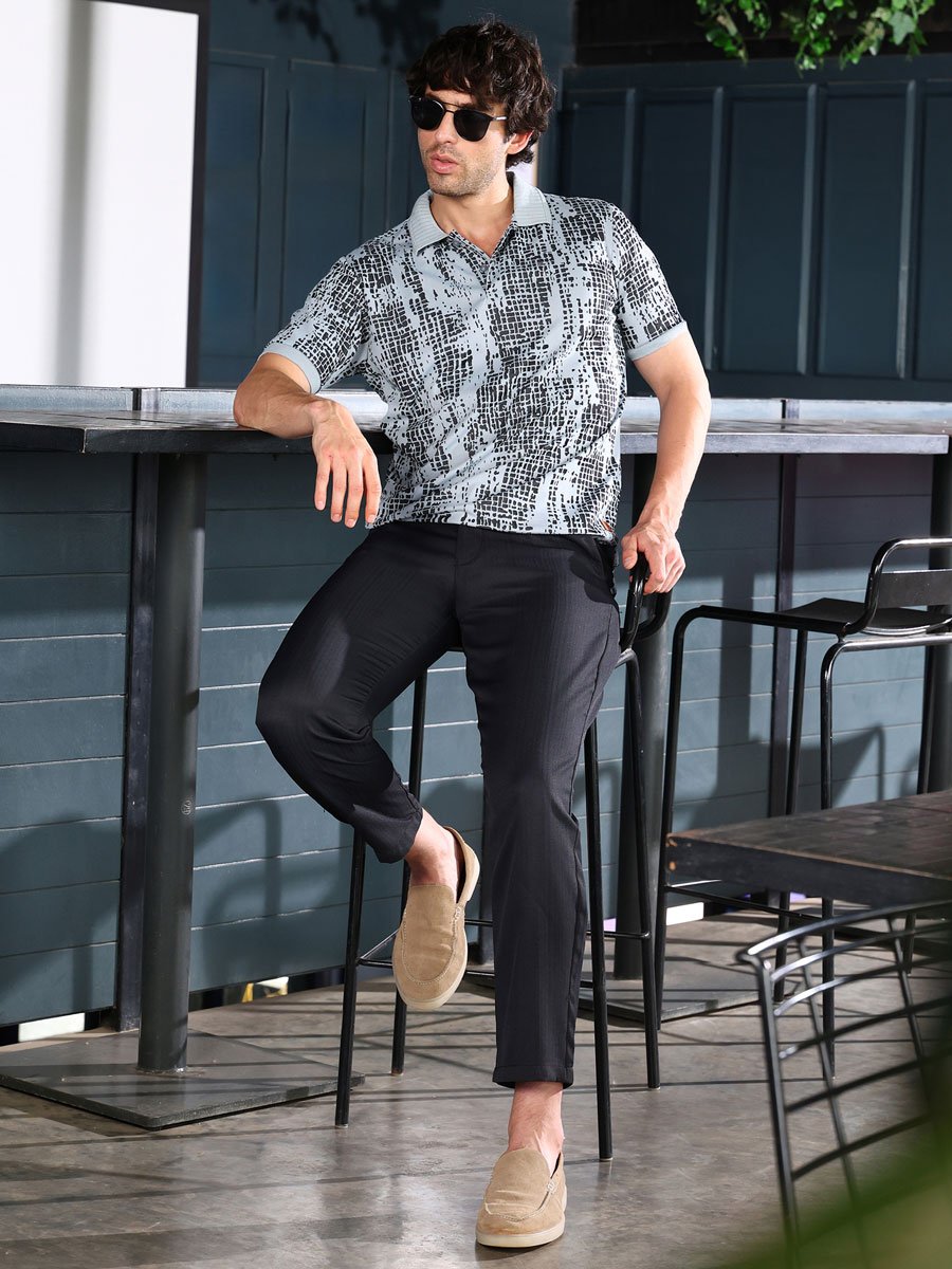 Men Coin Grey Gravel Print Polo