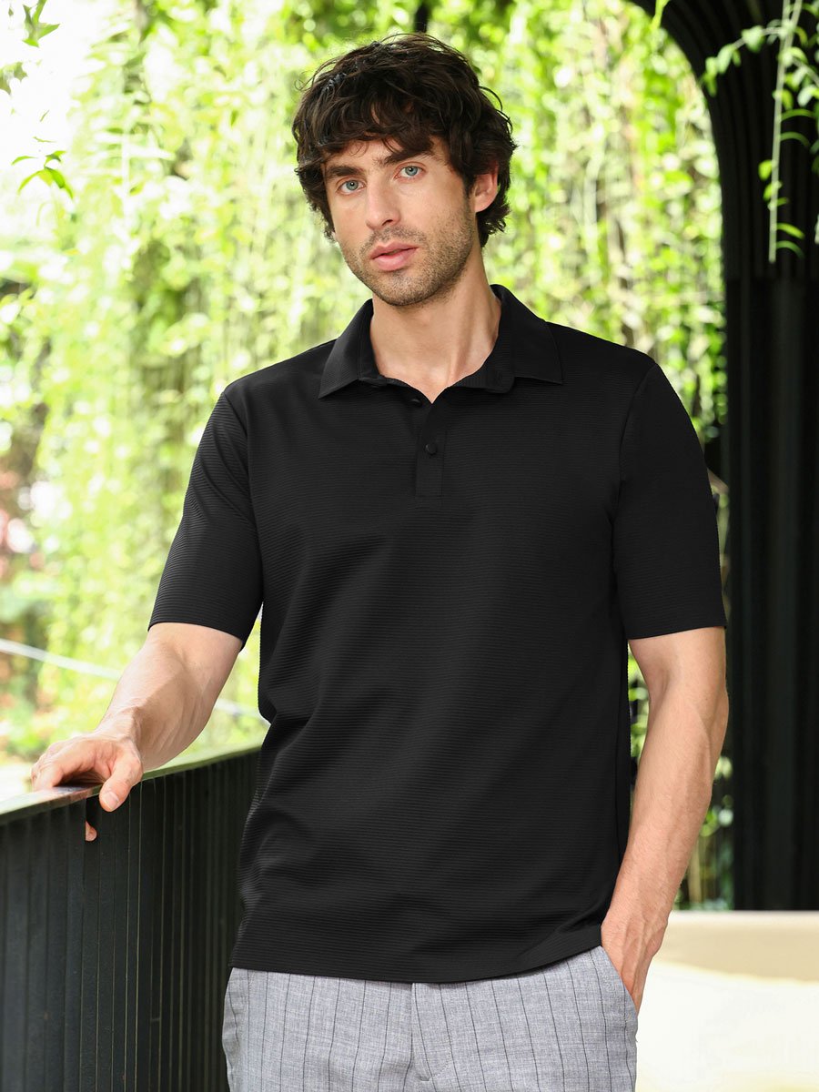 Men Black Solid eamless Lined Polo