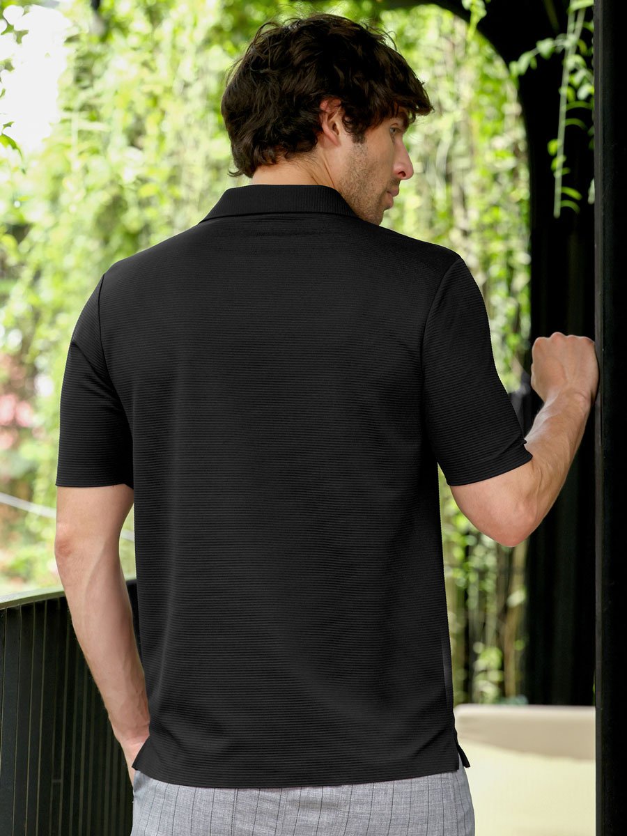 Men Black Solid eamless Lined Polo