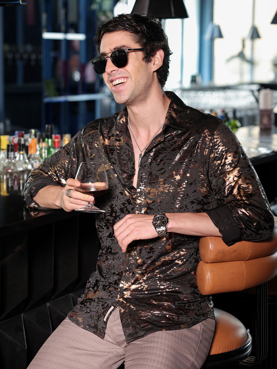 Men Onyx Black Camou-Foil Imprint Shirt