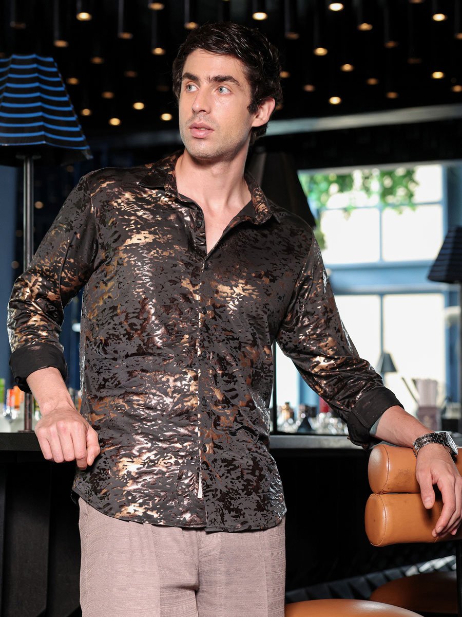Men Onyx Black Camou-Foil Imprint Shirt