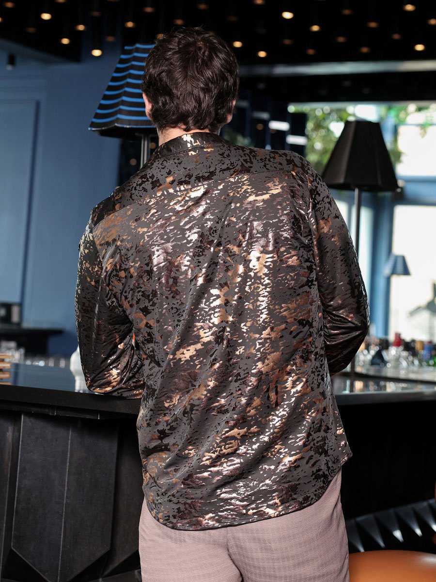 Men Onyx Black Camou-Foil Imprint Shirt