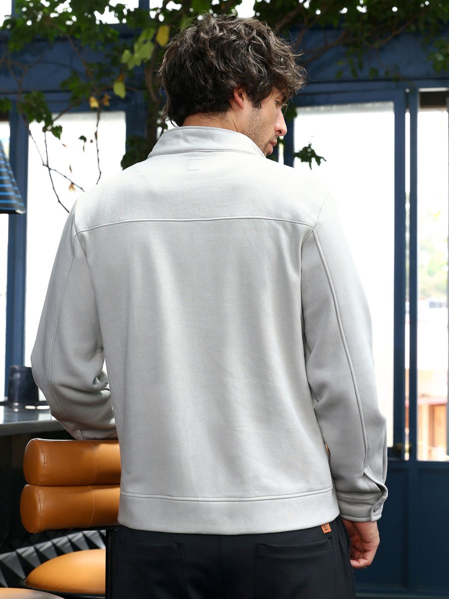 Men Grey Panel-Stitch Knit Jacket