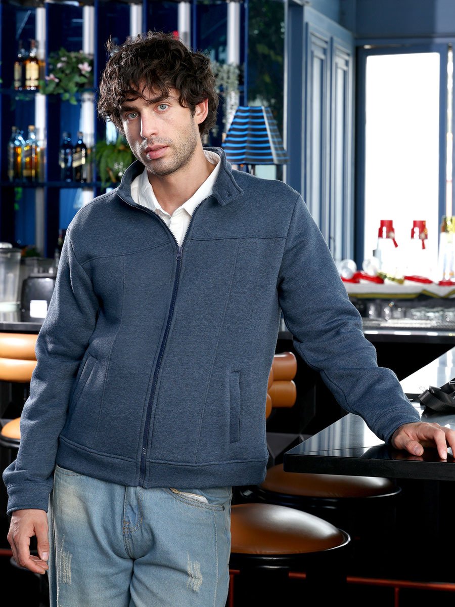 Men Blue Panel-Stitch Knit Jacket