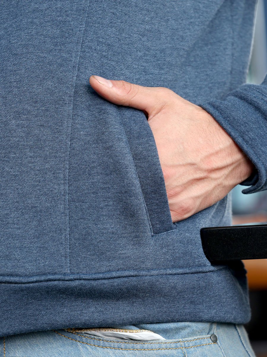 Men Blue Panel-Stitch Knit Jacket