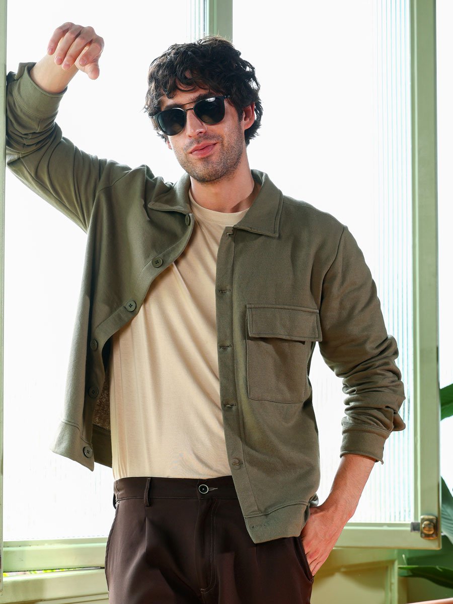 Men Green Utility-Knit Jacket