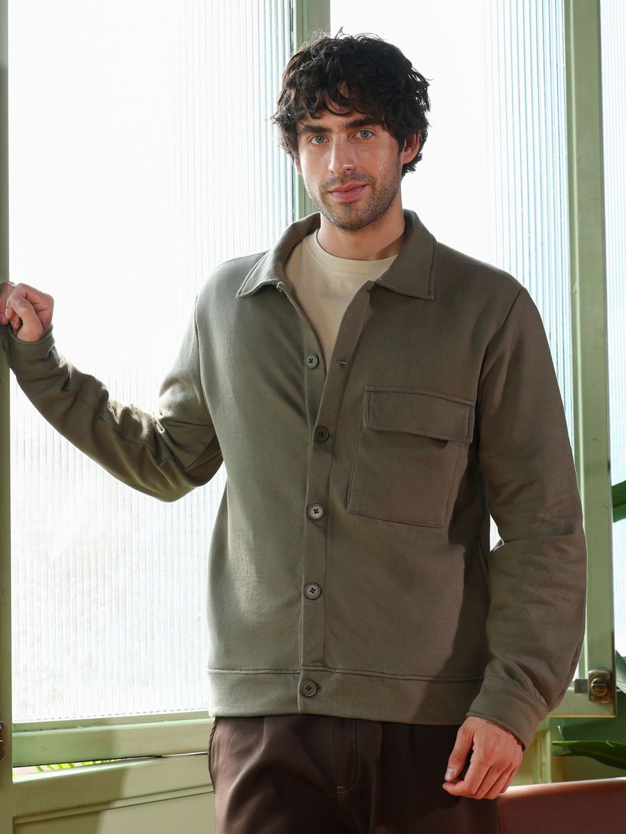 Men Green Utility-Knit Jacket