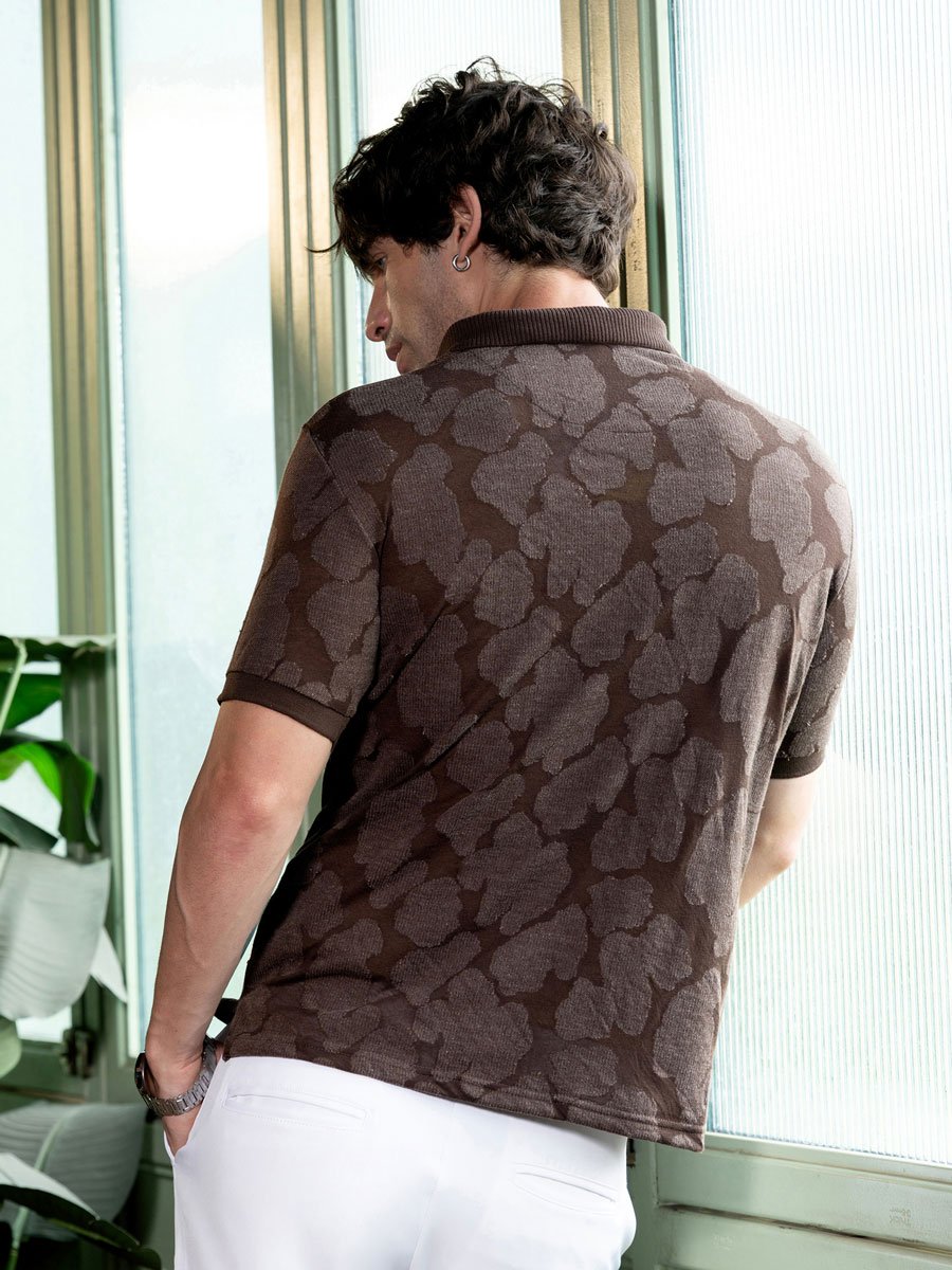 Men Brown Textured Jacquard Polo