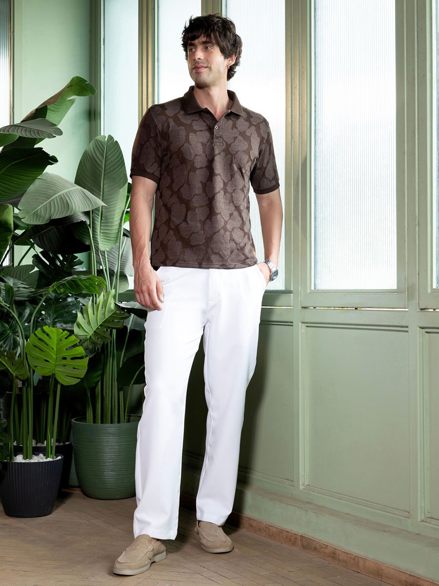 Men Brown Textured Jacquard Polo