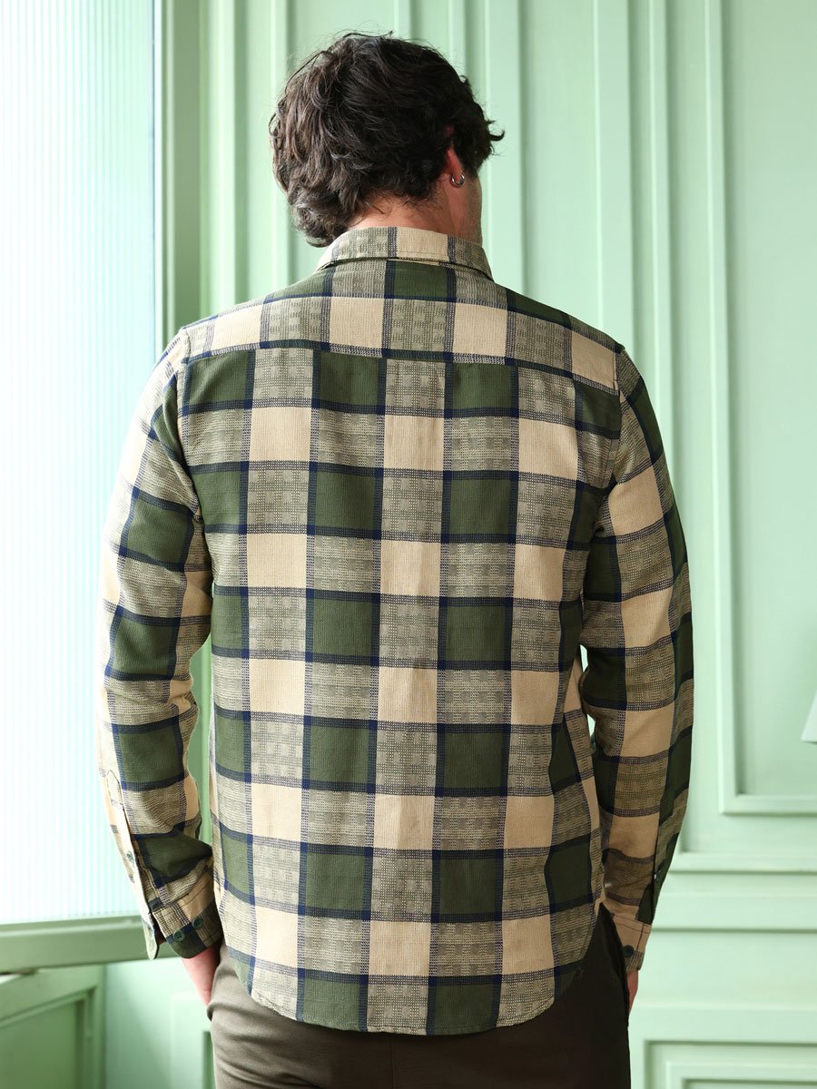 Men Sacramento Green Button-Down Block-Check Shirt