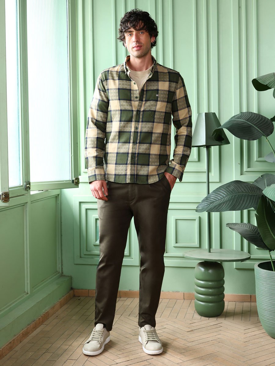 Men Sacramento Green Button-Down Block-Check Shirt