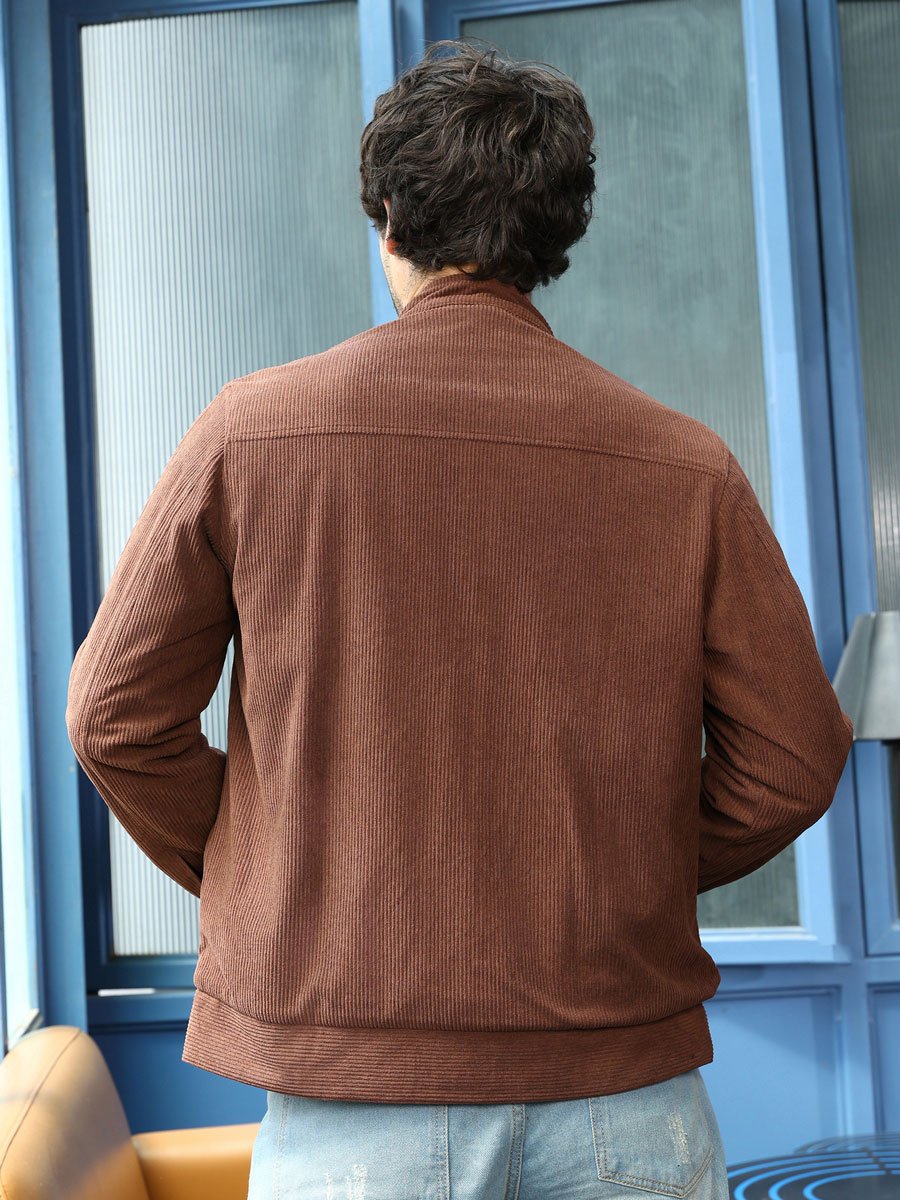 Men Chocolate Brown Corduroy Rider Jacket