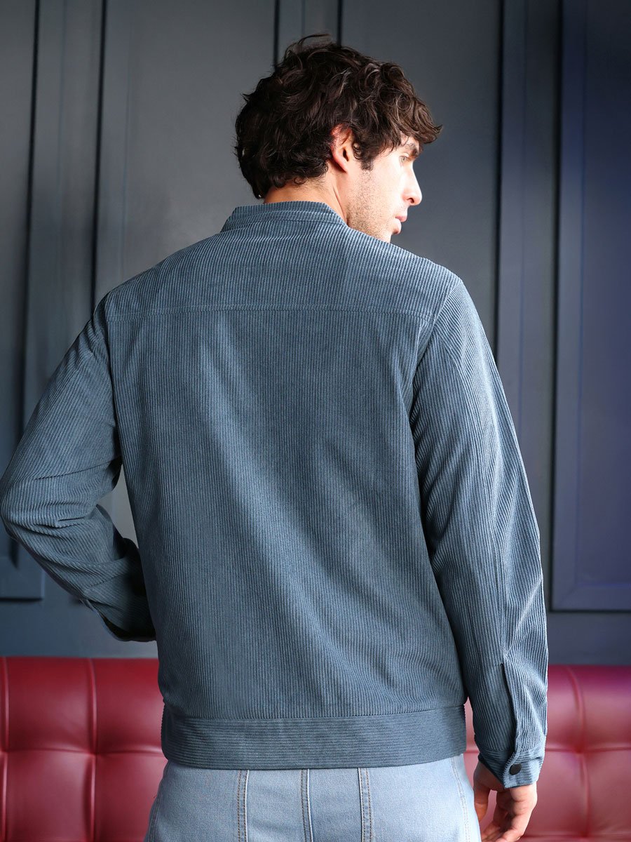 Men Blue Corduroy Rider Jacket