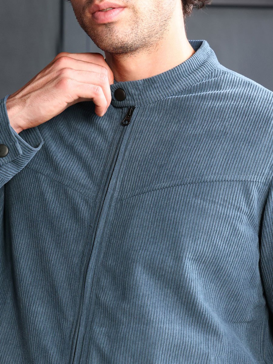 Men Blue Corduroy Rider Jacket
