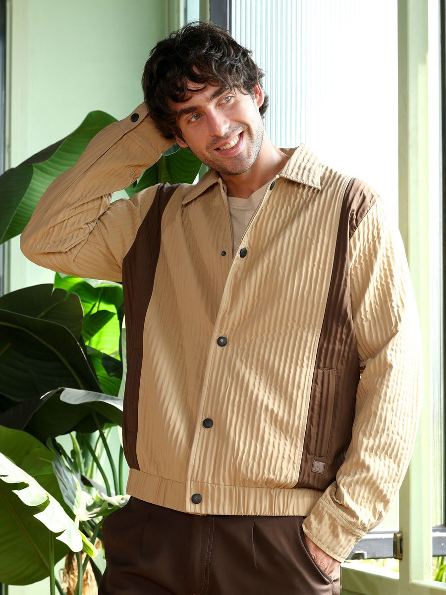 Men Beige Panelled Crease-Tactile Jacket