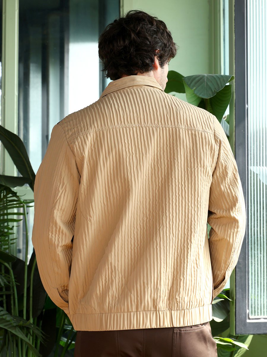 Men Beige Panelled Crease-Tactile Jacket
