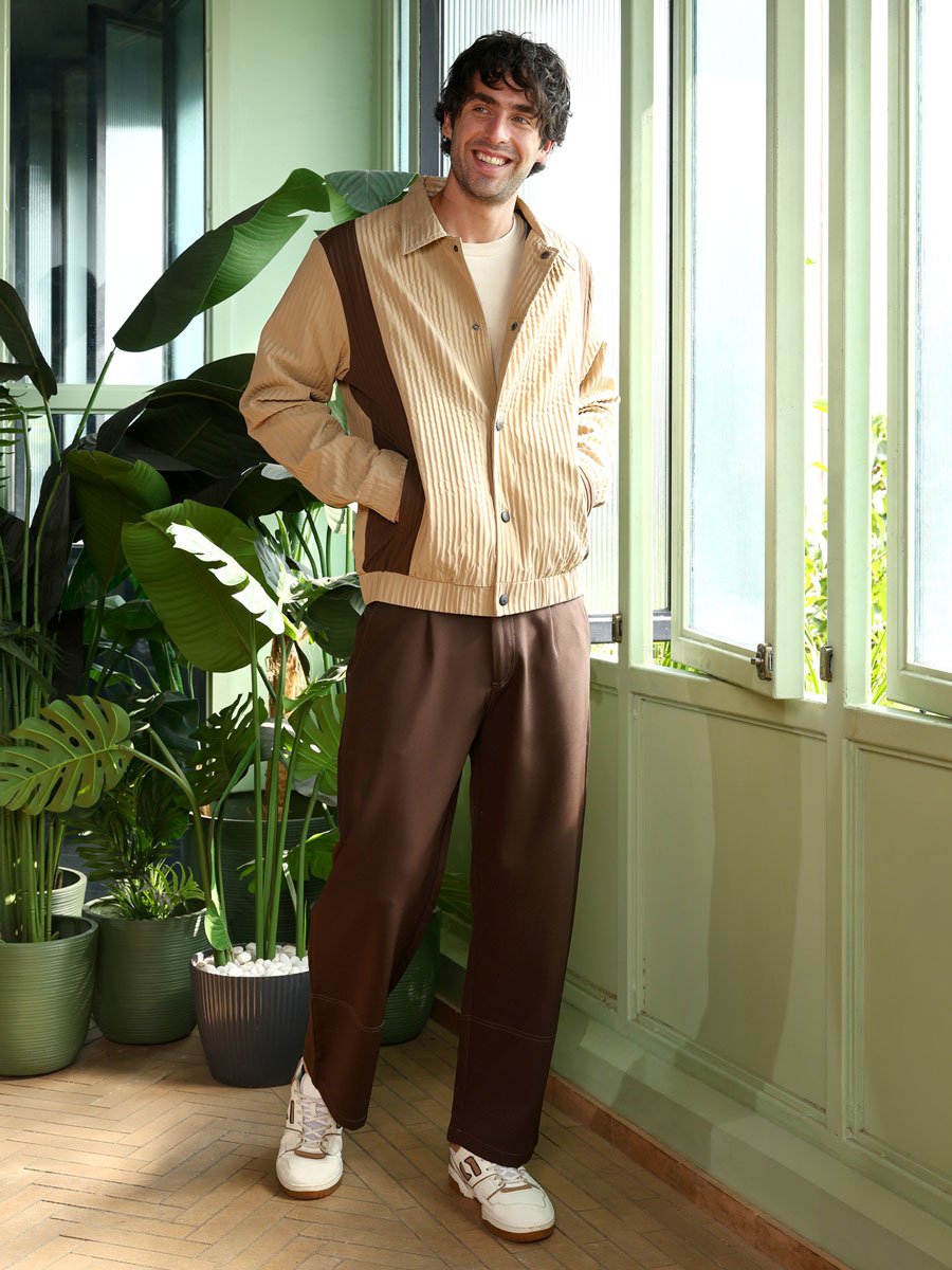 Men Beige Panelled Crease-Tactile Jacket