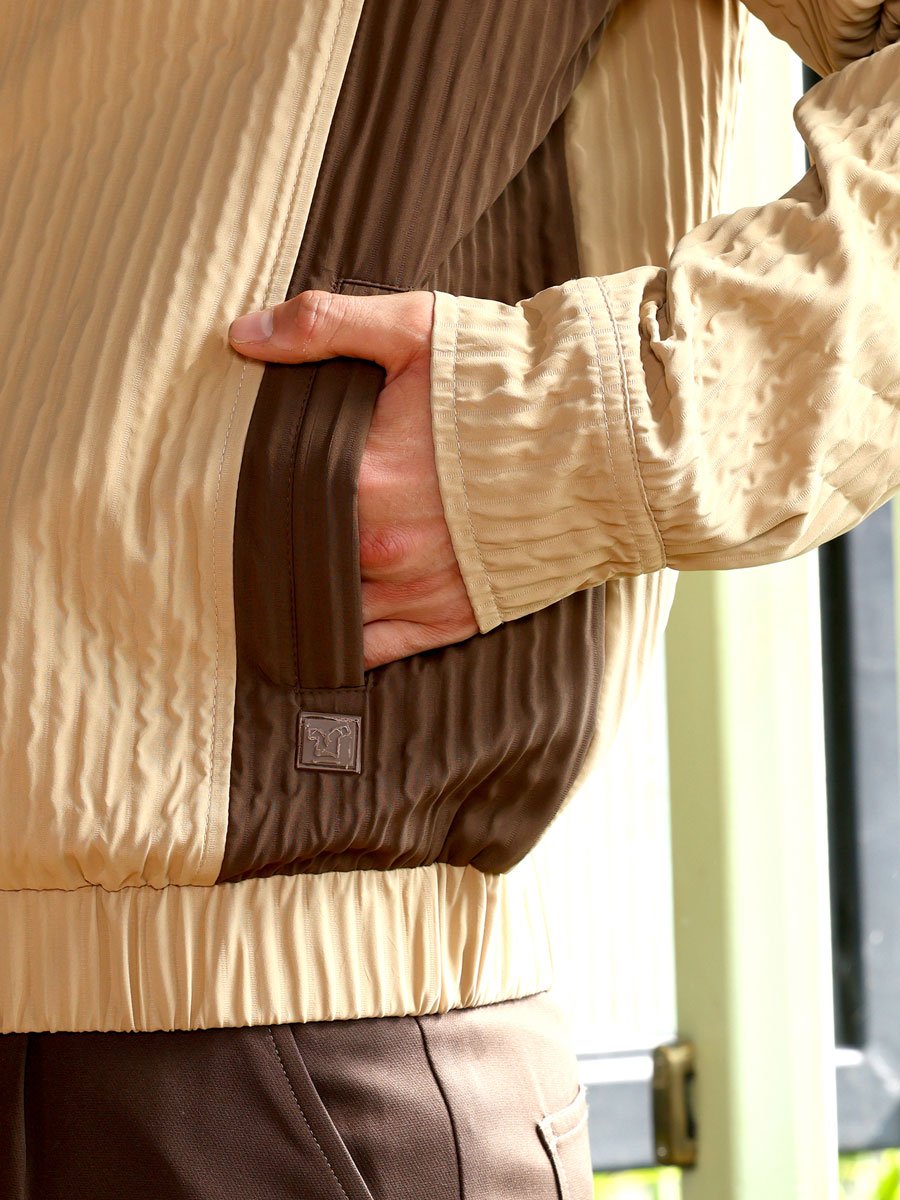 Men Beige Panelled Crease-Tactile Jacket