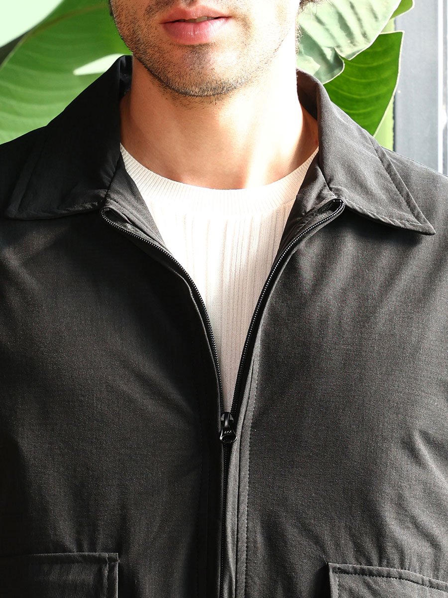 Men Black Zip-Front Geometric-Jacquard Jacket