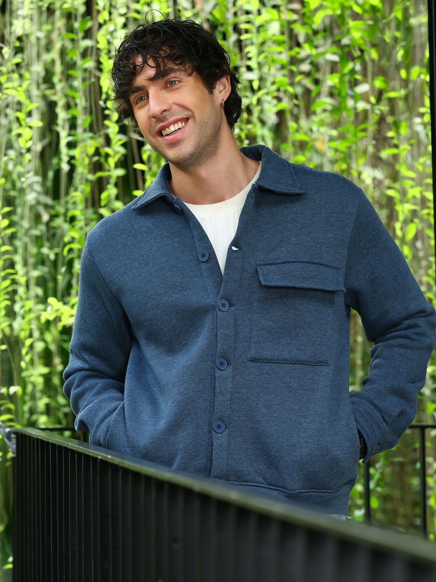 Men Blue Utility-Knit Jacket