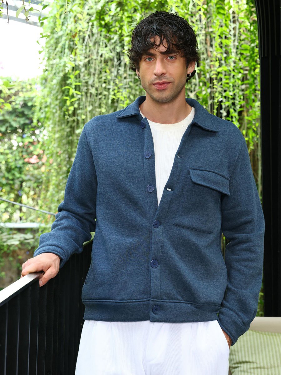 Men Blue Utility-Knit Jacket