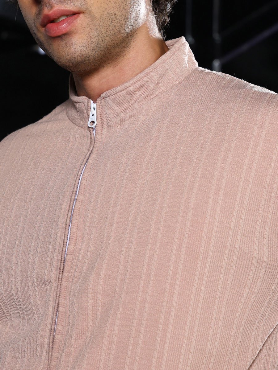 Men Beige Rope-Tactile Bomber Jacket