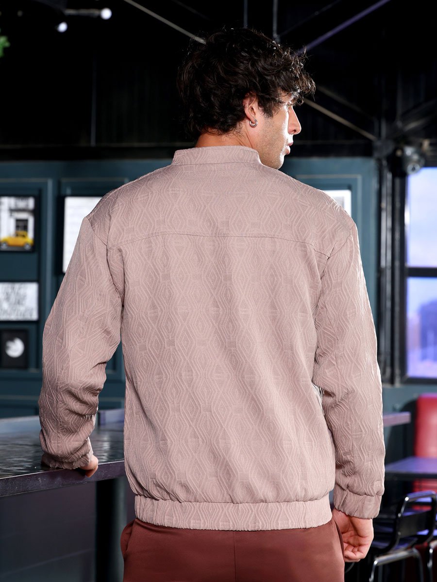 Men Beige Illuminator-Tactile Bomber Jacket