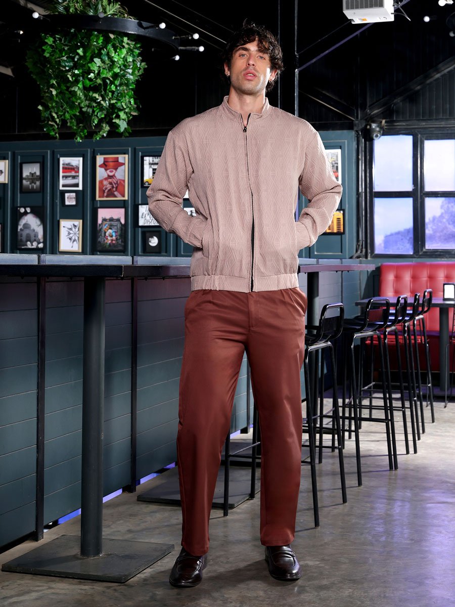 Men Beige Illuminator-Tactile Bomber Jacket