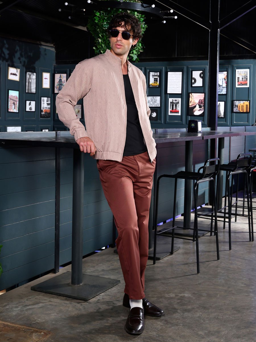 Men Beige Illuminator-Tactile Bomber Jacket
