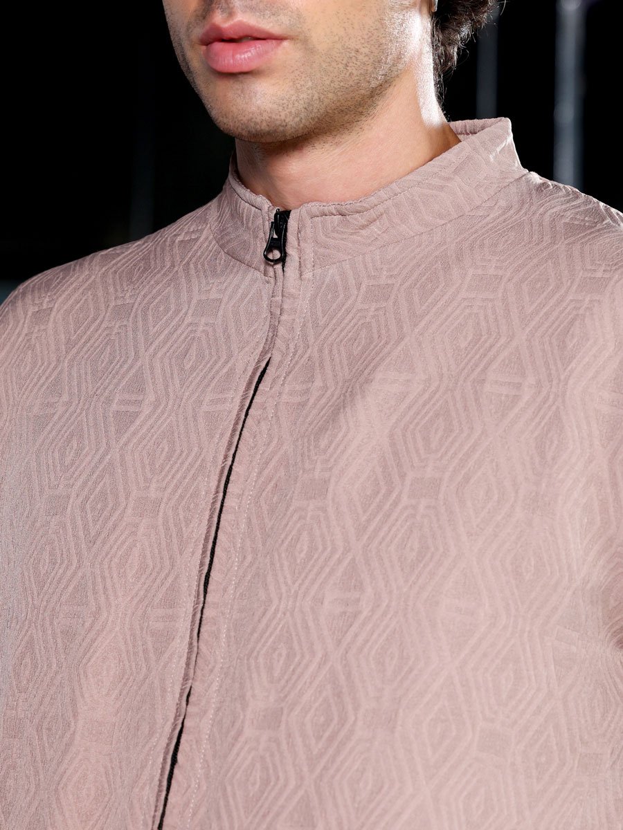 Men Beige Illuminator-Tactile Bomber Jacket