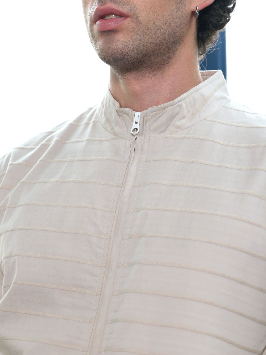Men Grey Striped-Jacquard Bomber Jacket