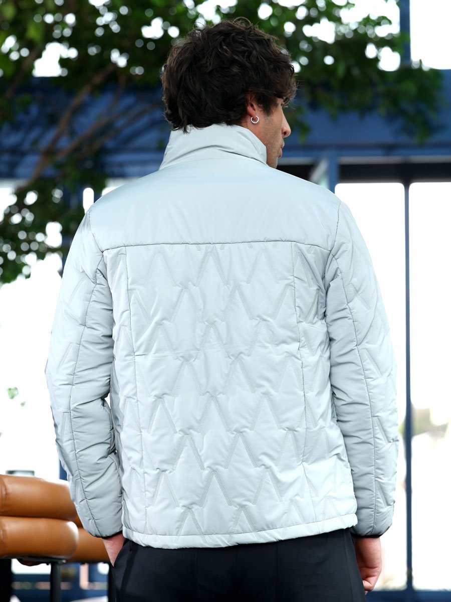 Men Grey Parachute-Quilted Puffer Jacket