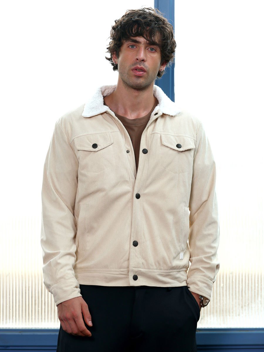 Men Cream Utility-Corduroy Jacket