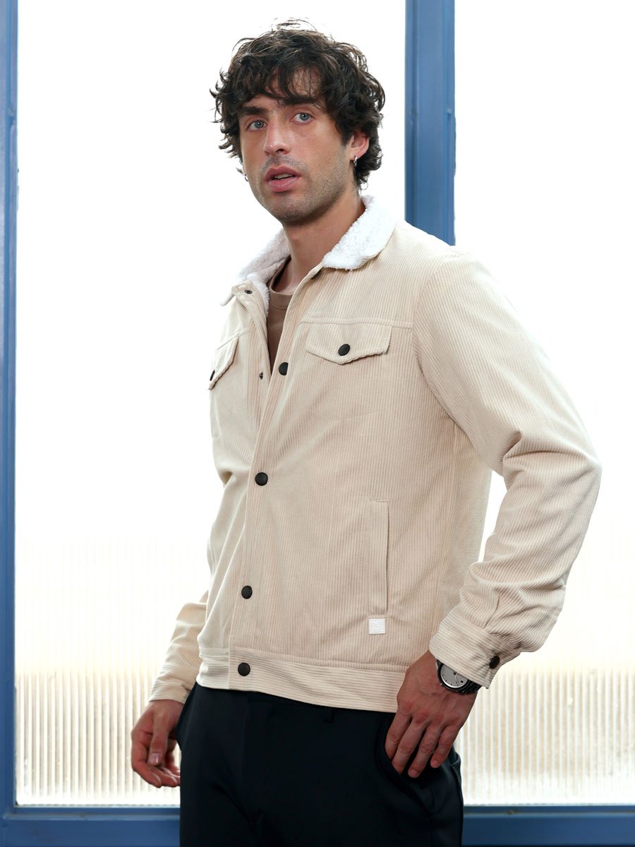 Men Cream Utility-Corduroy Jacket