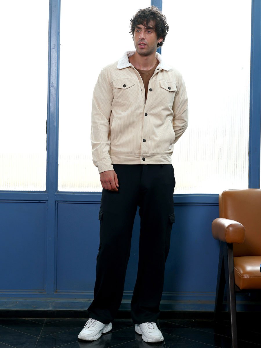 Men Cream Utility-Corduroy Jacket