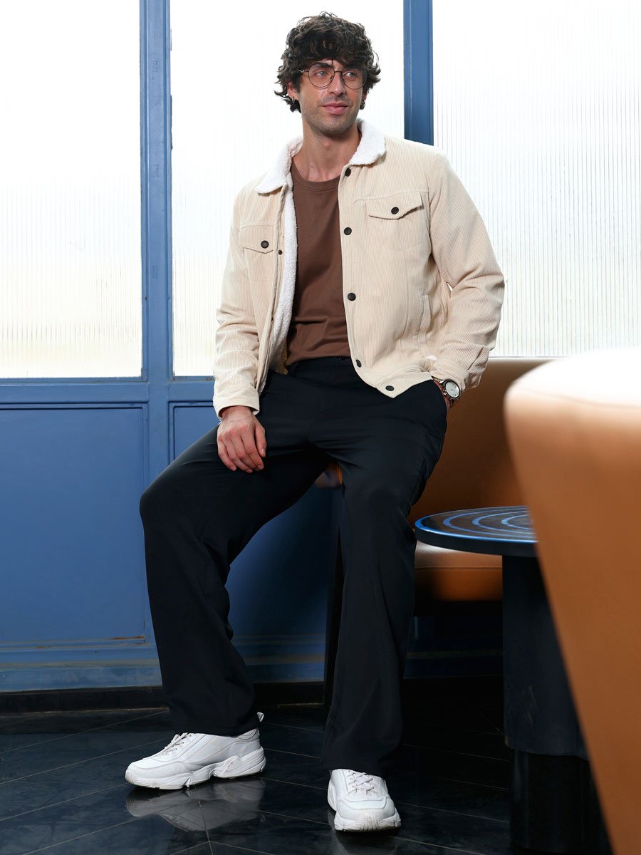 Men Cream Utility-Corduroy Jacket