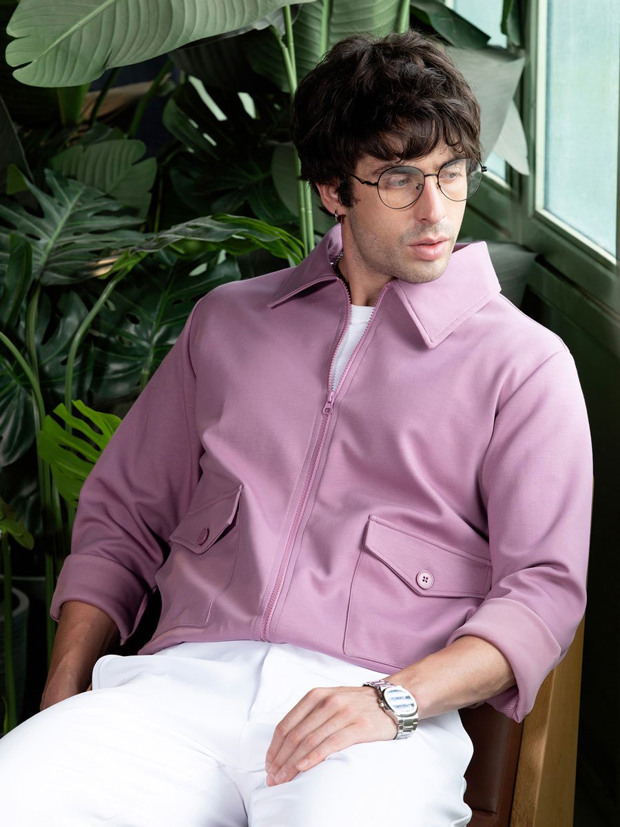 Men Lilac Zip-Front Knit Jacket