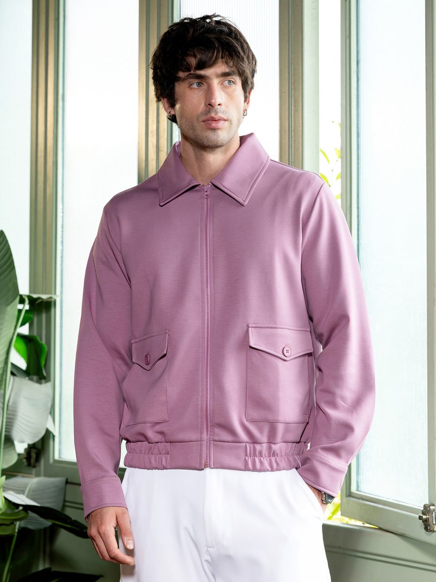 Men Lilac Zip-Front Knit Jacket