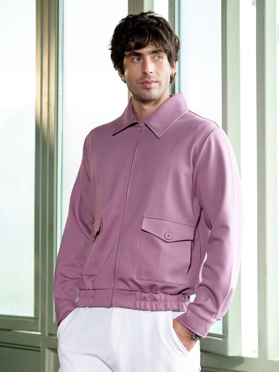 Men Lilac Zip-Front Knit Jacket