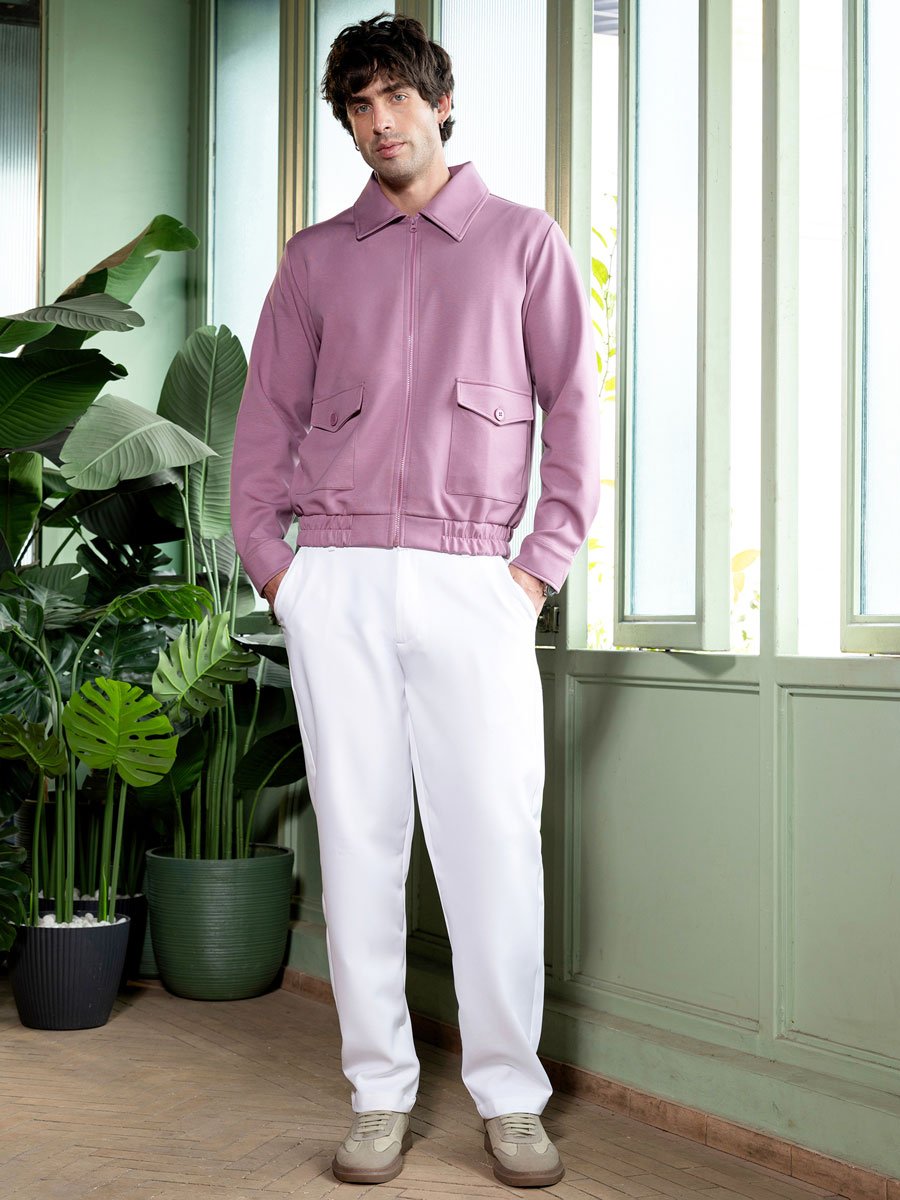 Men Lilac Zip-Front Knit Jacket