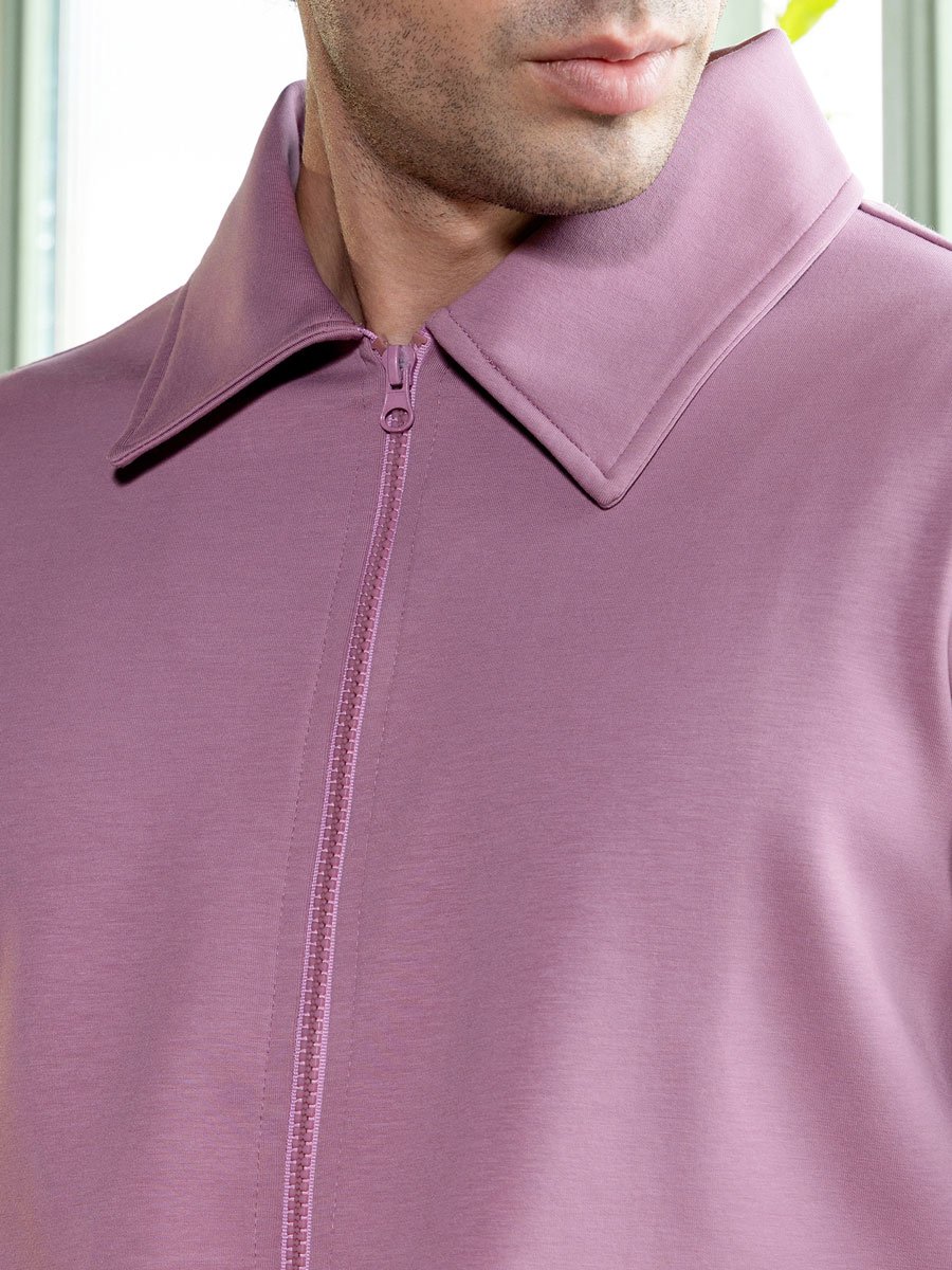 Men Lilac Zip-Front Knit Jacket