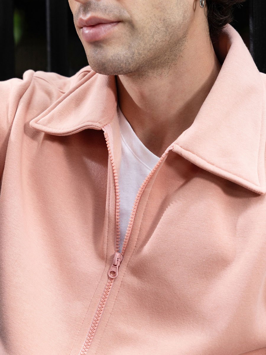 Men Peach Pink Zip-Front Knit Jacket