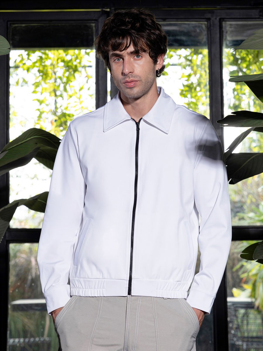 Men White Zip-Front Jersey Jacket