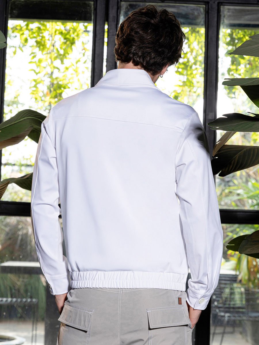 Men White Zip-Front Jersey Jacket