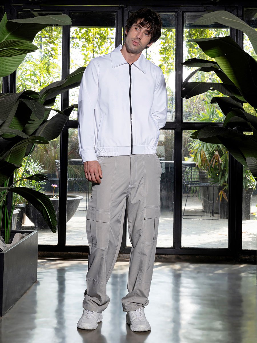Men White Zip-Front Jersey Jacket