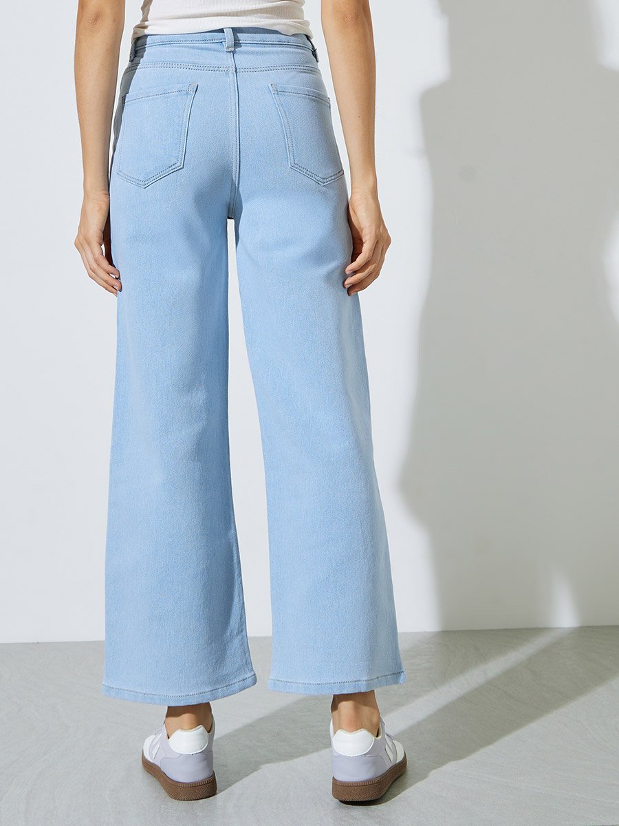 Light Blue Mid Rise Wide Leg Jeans