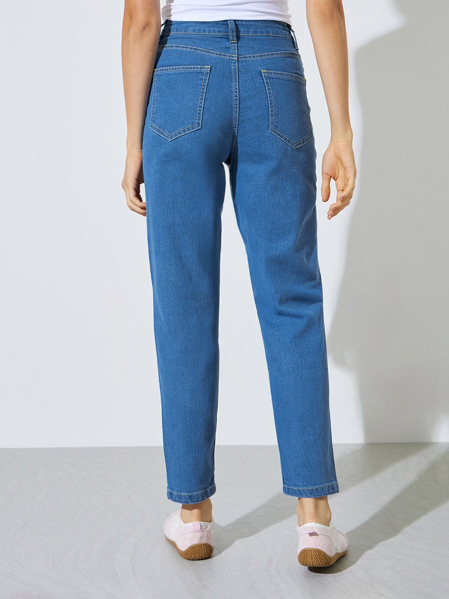 Medium Blue Mid Rise Mom Fit Jeans