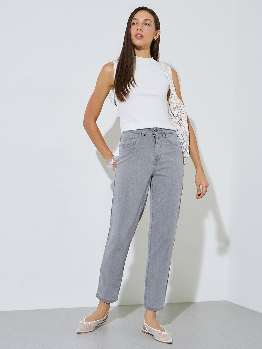 Charcoal Mid Rise Mom Fit Jeans
