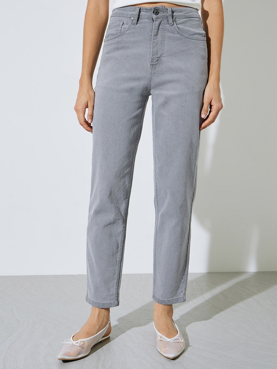 Charcoal Mid Rise Mom Fit Jeans