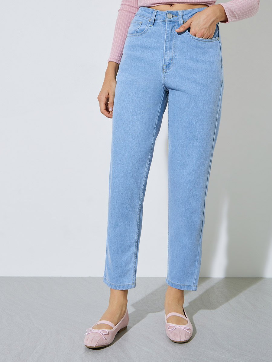 Light Blue Mid Rise Mom Fit Jeans